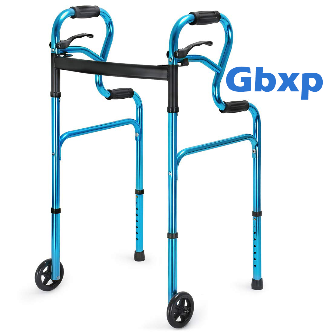 Gbxp Massage Products 3-in-1 Stand-Assist Folding Walker with 5″ Wheels Supports up to 350lbs, Walking Mobility Aid with Glide Ski, Can be Used as Toilet Safety Rail, Compact & Portable, Silver